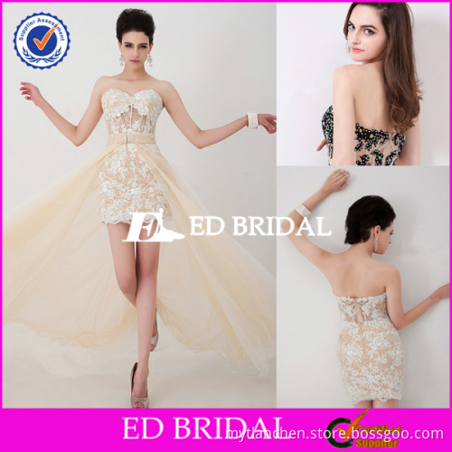 XL534 new arrival sweetheart neckline beaded lace applique detachable skirt two piece prom dress 2014